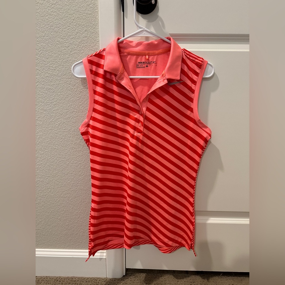 Red Striped Sleeveless Nike Golf Polo Shirt